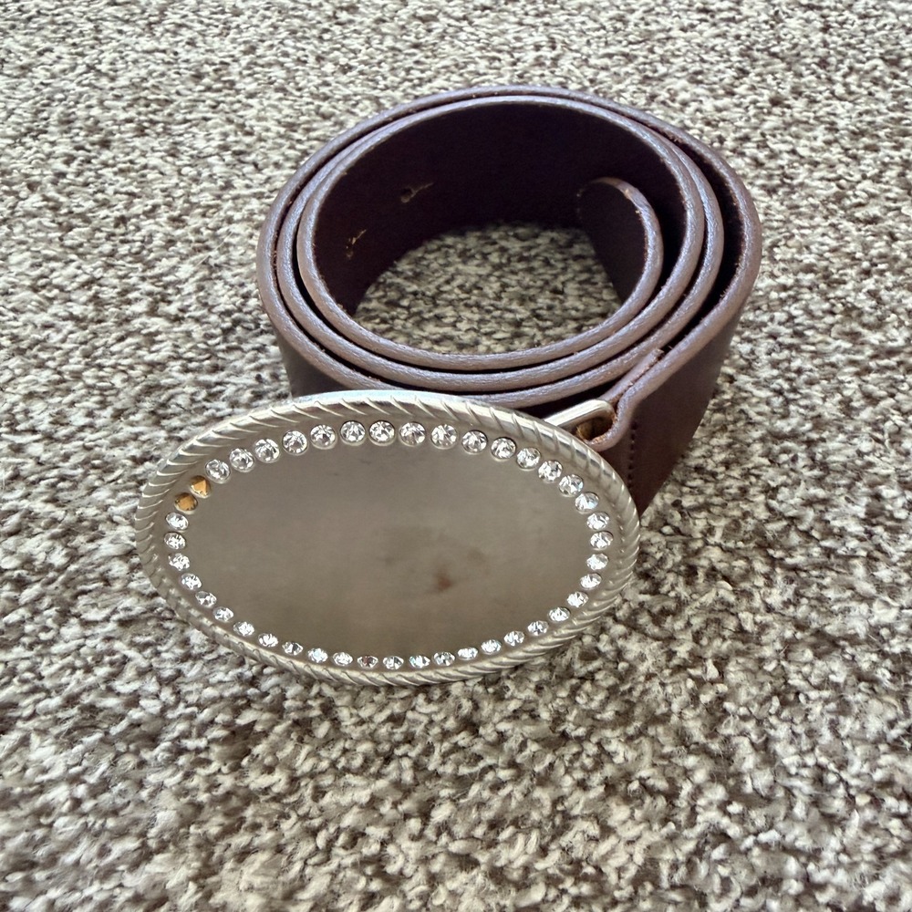 VTG 90's Abercrombie Fitch Belt Medium Brown Western Leather Oval Buckle Italy